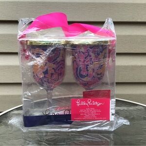 New Lilly Pulitzer Pair of Sip Sip Styrene Stemmed 14 OZ Cups
